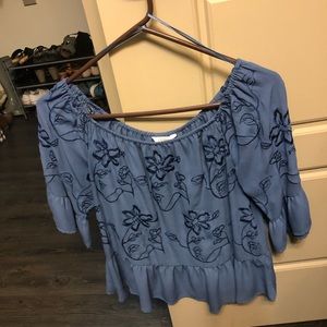 Flowery/ruffle off the shoulder top
